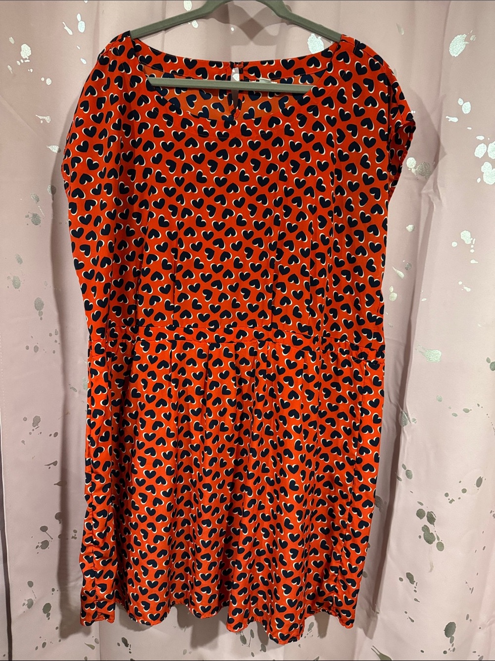 Orange Heart Print Fit-and-Flare Dress